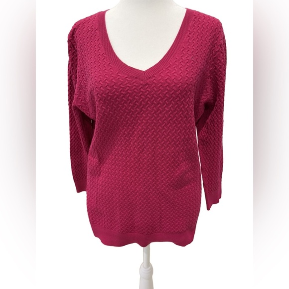 Talbots Hot Pink V-Neck Sweater, Medium - Picture 3 of 6